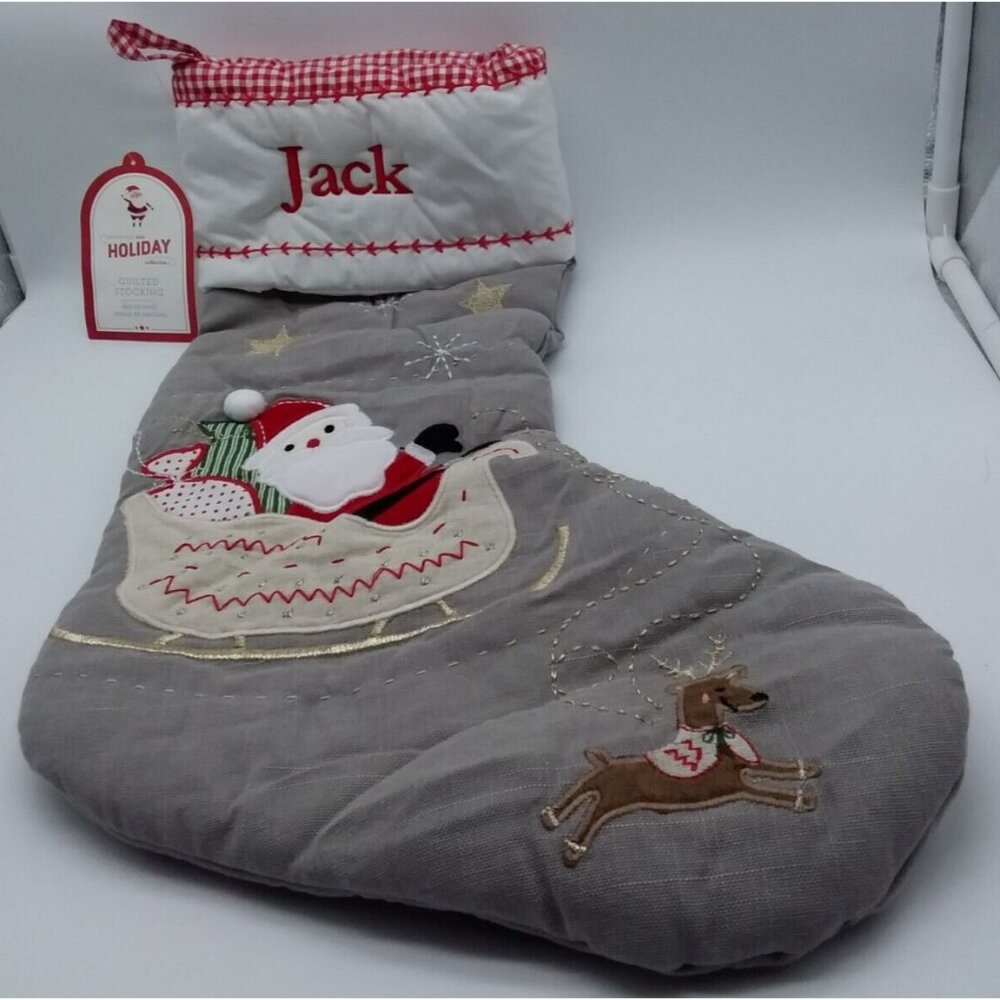 Pottery Barn Kids Jack Stocking Santa Sleigh Holiday Christmas Quilted Xmas